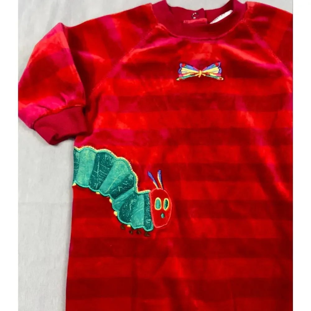 Vintage NWT Carter's Eric Carle Velour Hungry Caterpillar Romper 6 9M Red Baby